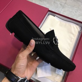 Ferragamo Fashion Leather Gancini Buckle Loafers For Men Black