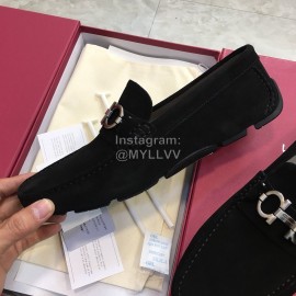 Ferragamo Fashion Leather Gancini Buckle Loafers For Men Black