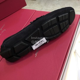 Ferragamo Fashion Leather Gancini Buckle Loafers For Men Navy