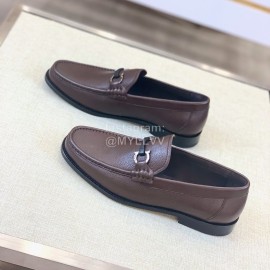 Ferragamo Classic Leather Gancini Buckle Loafers For Men Coffee
