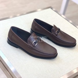 Ferragamo Classic Leather Gancini Buckle Loafers For Men Coffee