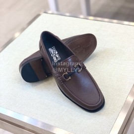 Ferragamo Classic Leather Gancini Buckle Loafers For Men Coffee