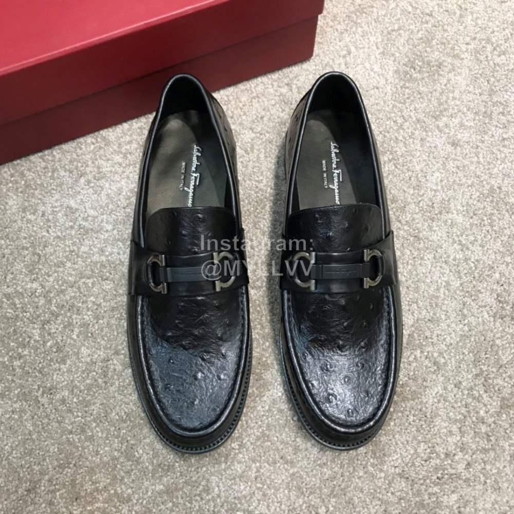 Ferragamo Classic Leather Gancini Buckle Business Loafers For Men Black 
