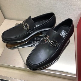 Ferragamo New Leather Gancini Buckle Business Loafers For Men Black