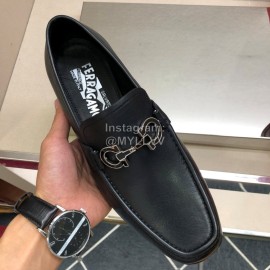Ferragamo New Leather Gancini Buckle Business Loafers For Men Black