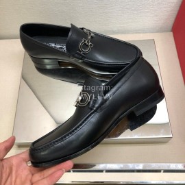 Ferragamo New Leather Gancini Buckle Business Loafers For Men Black