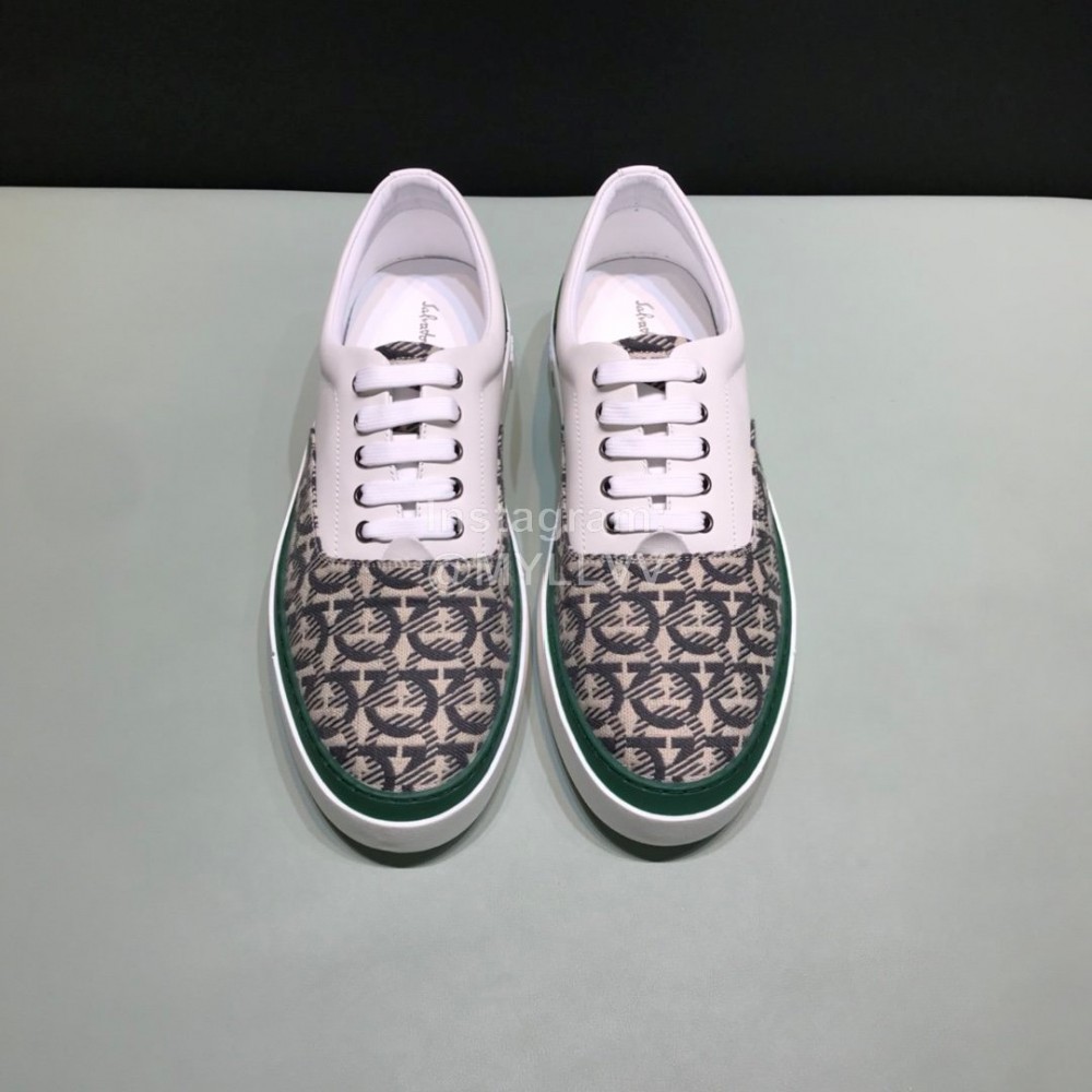 Ferragamo Soft Leather Casual Sneakers For Men White