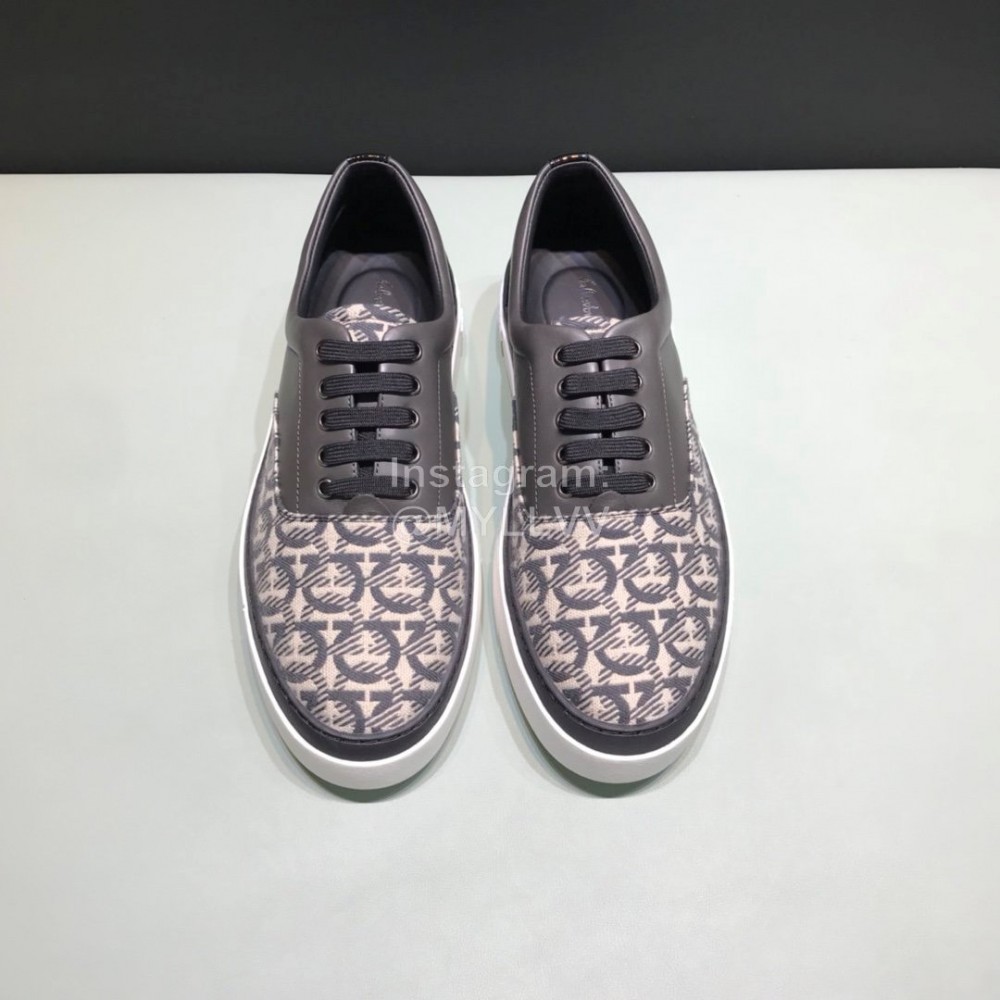 Ferragamo Soft Leather Casual Sneakers For Men Black