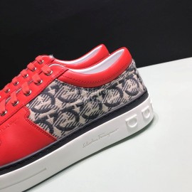 Ferragamo Soft Leather Casual Sneakers For Men Red