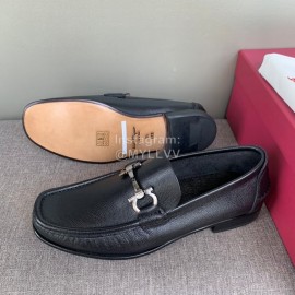 Ferragamo Palmprint Leather Gancini Buckle Business Shoes For Men Black