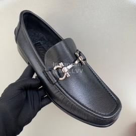 Ferragamo Palmprint Leather Gancini Buckle Business Shoes For Men Black