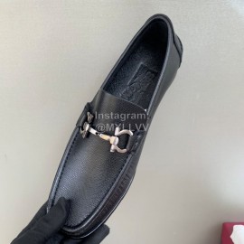 Ferragamo Palmprint Leather Gancini Buckle Business Shoes For Men Black