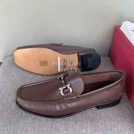 Ferragamo Palmprint Leather Gancini Buckle Business Shoes For Men Coffee