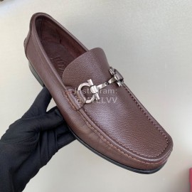 Ferragamo Palmprint Leather Gancini Buckle Business Shoes For Men Coffee