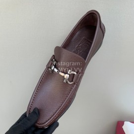 Ferragamo Palmprint Leather Gancini Buckle Business Shoes For Men Coffee