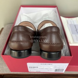 Ferragamo Palmprint Leather Gancini Buckle Business Shoes For Men Coffee