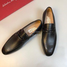 Ferragamo Leather Gancini Buckle Business Shoes For Men Black