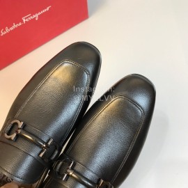 Ferragamo Leather Gancini Buckle Business Shoes For Men Black