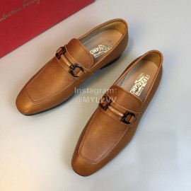 Ferragamo Leather Gancini Buckle Business Shoes For Men Brown
