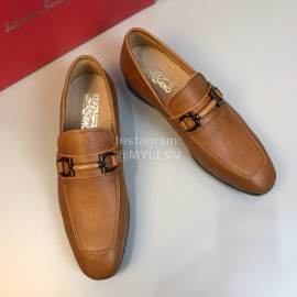 Ferragamo Leather Gancini Buckle Business Shoes For Men Brown