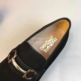 Ferragamo Black Leather Gancini Buckle Business Shoes For Men 