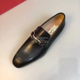Ferragamo Black Calf Leather Gancini Buckle Business Shoes For Men 