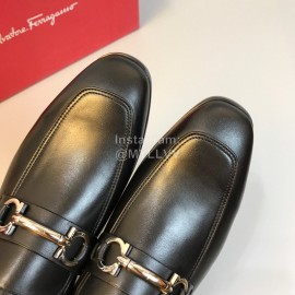 Ferragamo Black Calf Leather Gancini Buckle Business Shoes For Men 
