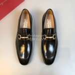 Ferragamo Black Cowhide Gancini Buckle Business Shoes For Men 