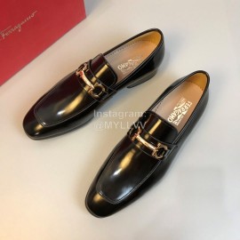 Ferragamo Black Cowhide Gancini Buckle Business Shoes For Men 