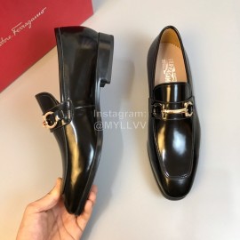 Ferragamo Black Cowhide Gancini Buckle Business Shoes For Men 