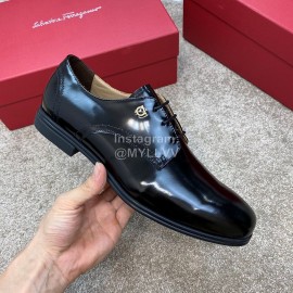 Ferragamo Cowhide Lace Up Business Shoes For Men Black