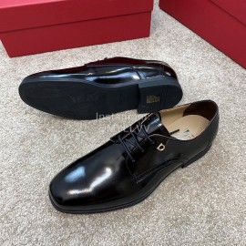 Ferragamo Cowhide Lace Up Business Shoes For Men Black
