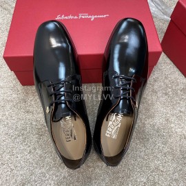 Ferragamo Cowhide Lace Up Business Shoes For Men Black