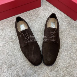 Ferragamo Frosted Cowhide Lace Up Business Shoes For Men 
