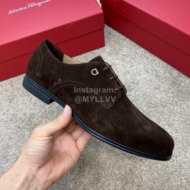 Ferragamo Frosted Cowhide Lace Up Business Shoes For Men 