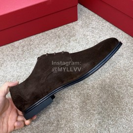 Ferragamo Frosted Cowhide Lace Up Business Shoes For Men 