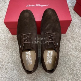 Ferragamo Frosted Cowhide Lace Up Business Shoes For Men 