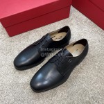 Ferragamo Black Cowhide Lace Up Business Shoes For Men 