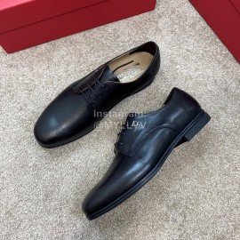 Ferragamo Black Cowhide Lace Up Business Shoes For Men 