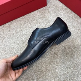 Ferragamo Black Cowhide Lace Up Business Shoes For Men 