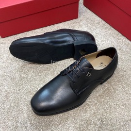 Ferragamo Black Cowhide Lace Up Business Shoes For Men 