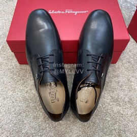 Ferragamo Black Cowhide Lace Up Business Shoes For Men 