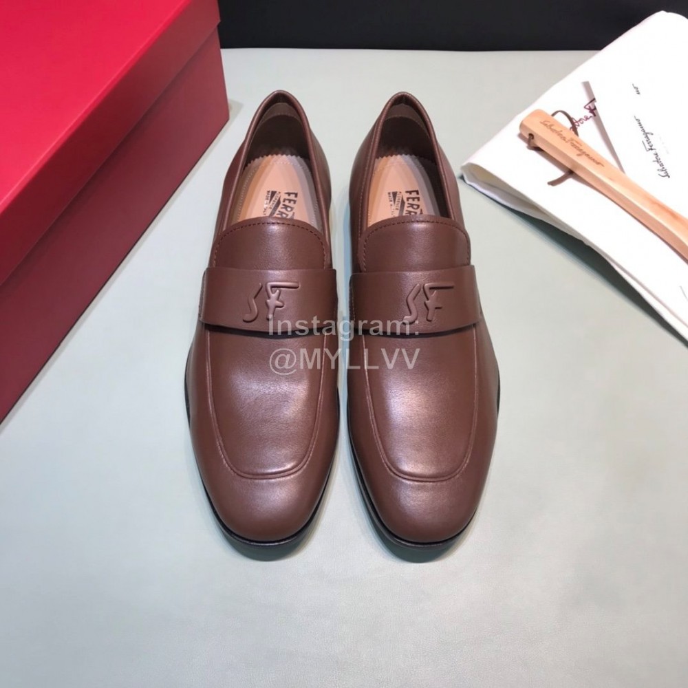 Ferragamo Soft Leather Business Casual Shoes For Men Brown