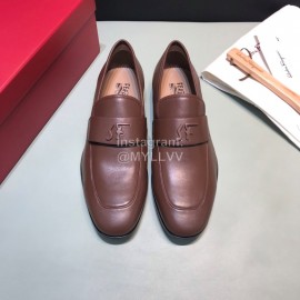 Ferragamo Soft Leather Business Casual Shoes For Men Brown