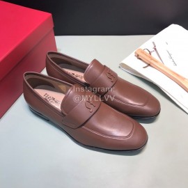 Ferragamo Soft Leather Business Casual Shoes For Men Brown