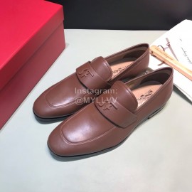 Ferragamo Soft Leather Business Casual Shoes For Men Brown