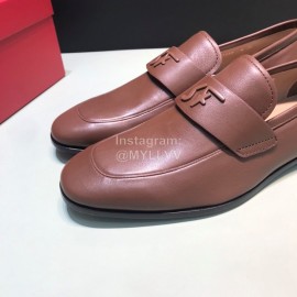 Ferragamo Soft Leather Business Casual Shoes For Men Brown