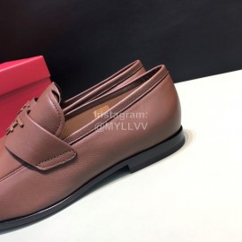 Ferragamo Soft Leather Business Casual Shoes For Men Brown