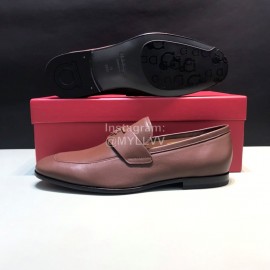 Ferragamo Soft Leather Business Casual Shoes For Men Brown