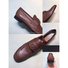 Ferragamo Soft Leather Business Casual Shoes For Men Brown